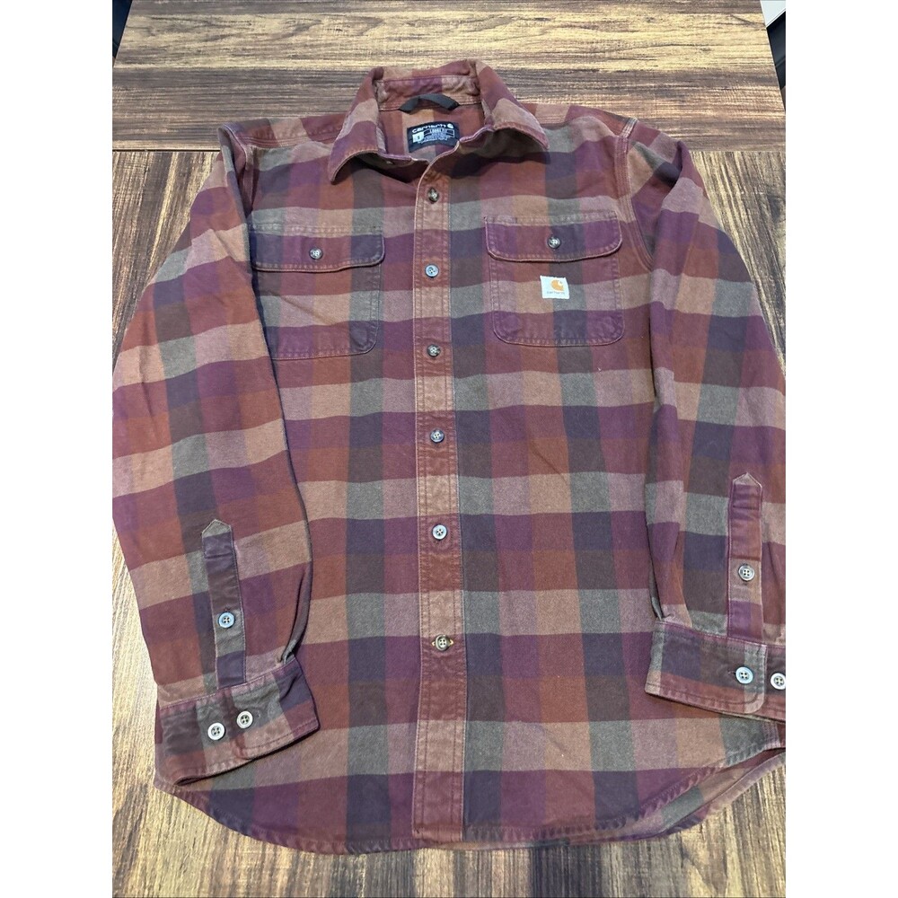 Carhartt Mens Small Loose Fit Heavyweight Flannel Plaid Shirt 105078-R25